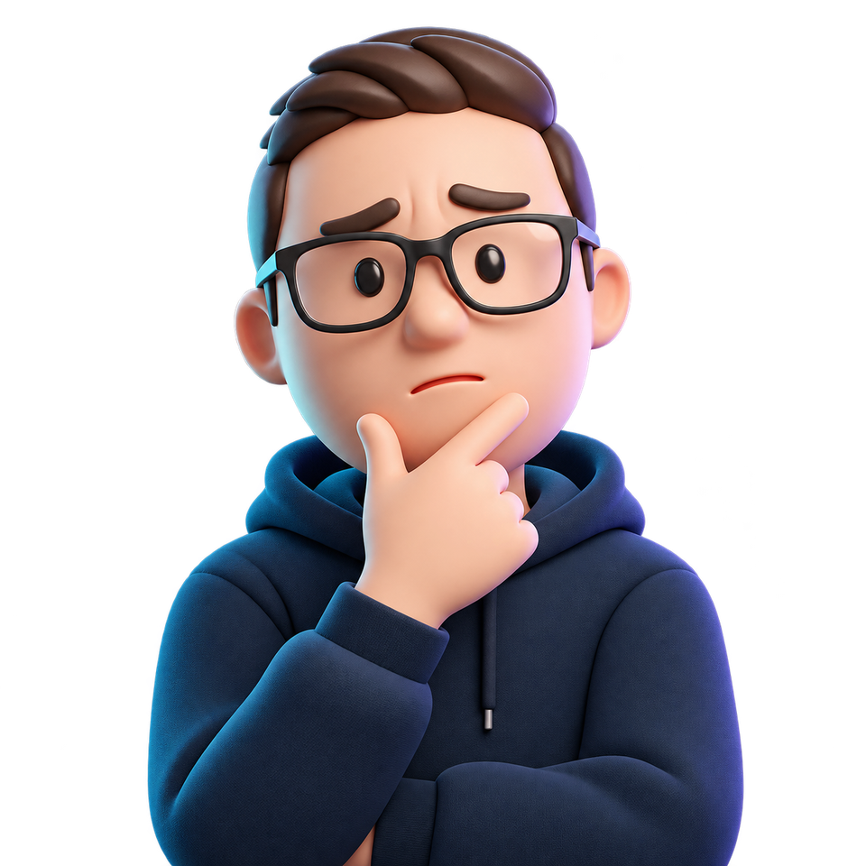 A thinking character surrounded by everything an IT project needs