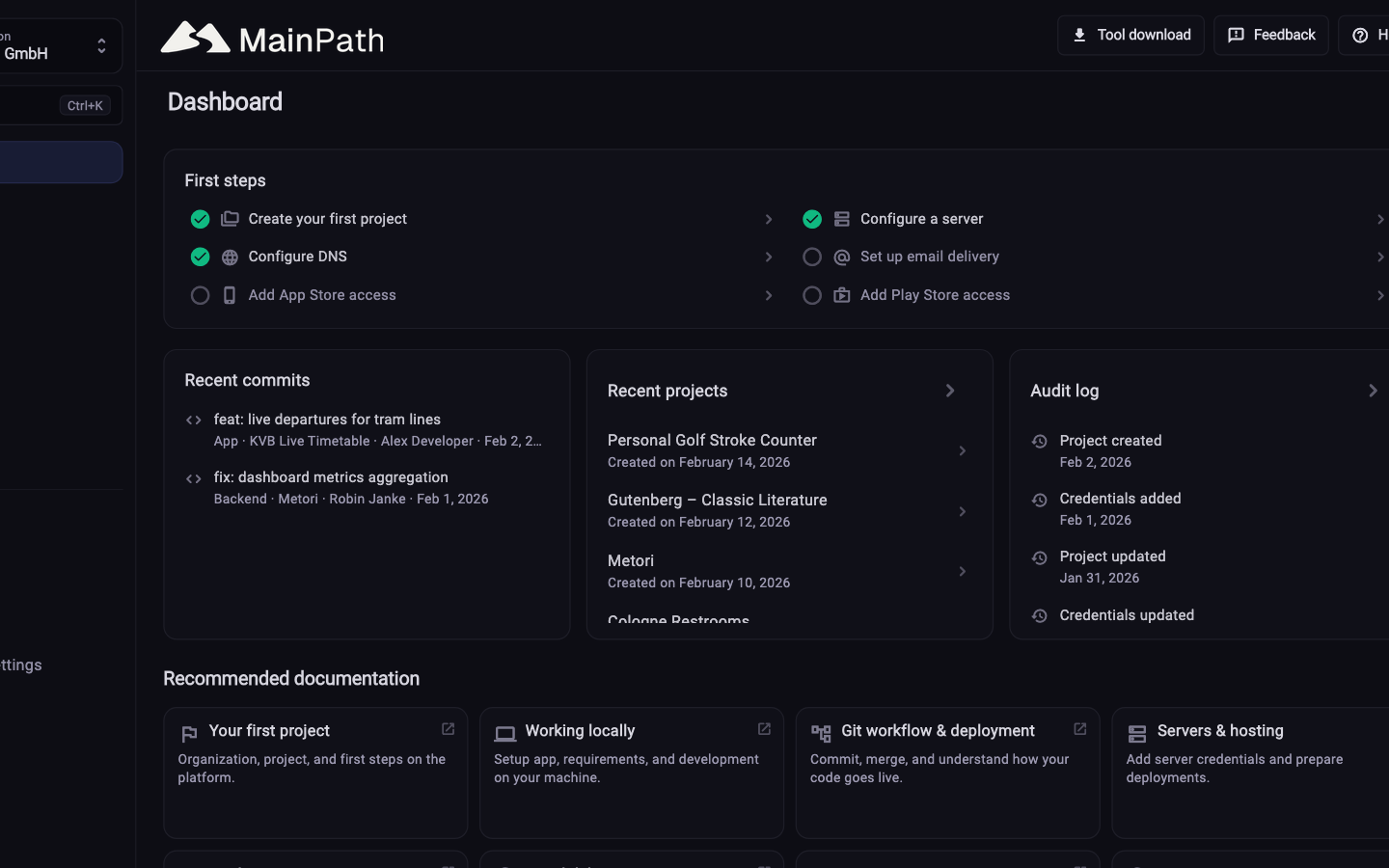 Deployments, errors and server state on a single dashboard.