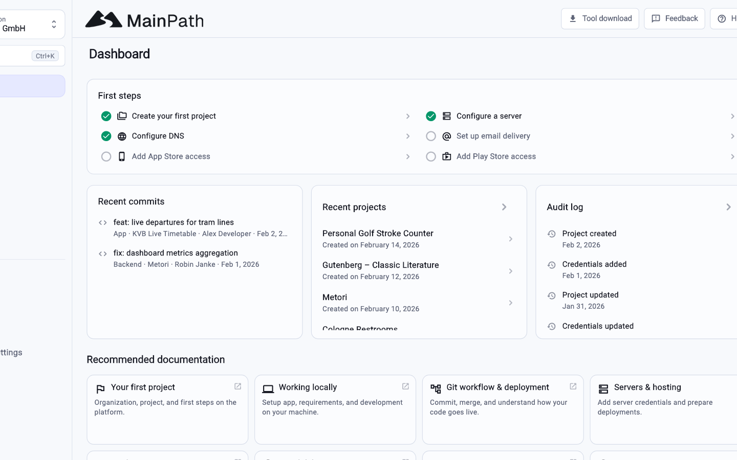Deployments, errors and server state on a single dashboard.